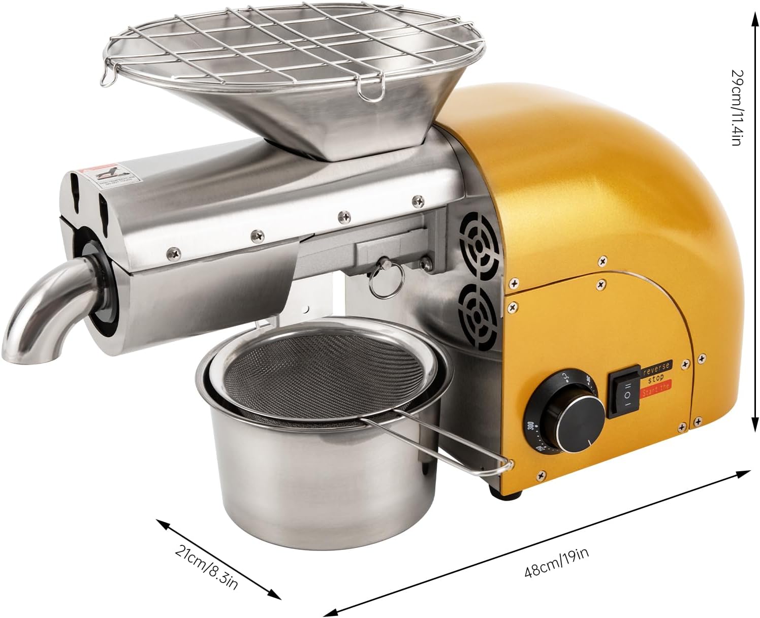 Oil Press Machine, 110V 1800W Nut Seeds Oil Extractor Cold& Hot Press Machine with Temperature Control 300°C/572°F, Commercial/Home Electric Oil Extractor Beans Machine for Coconut, Cocoa Beans