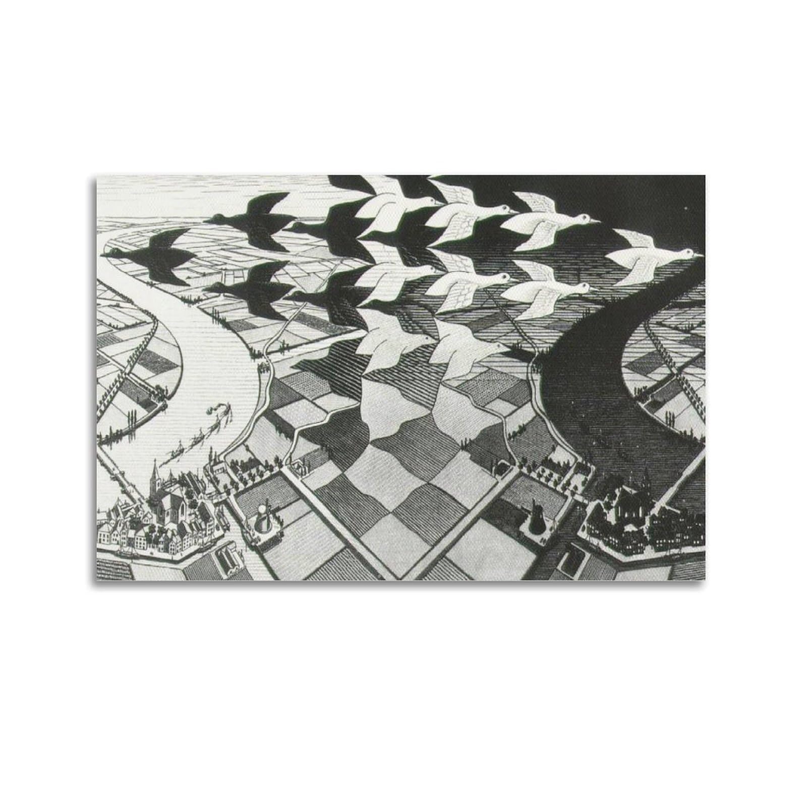 YMXSDIMDS Day And Night by M.C. Escher Painting Poster Canvas Room Aesthetic Wall Art Prints Home Modern Decor 12x18inch(30x45cm)