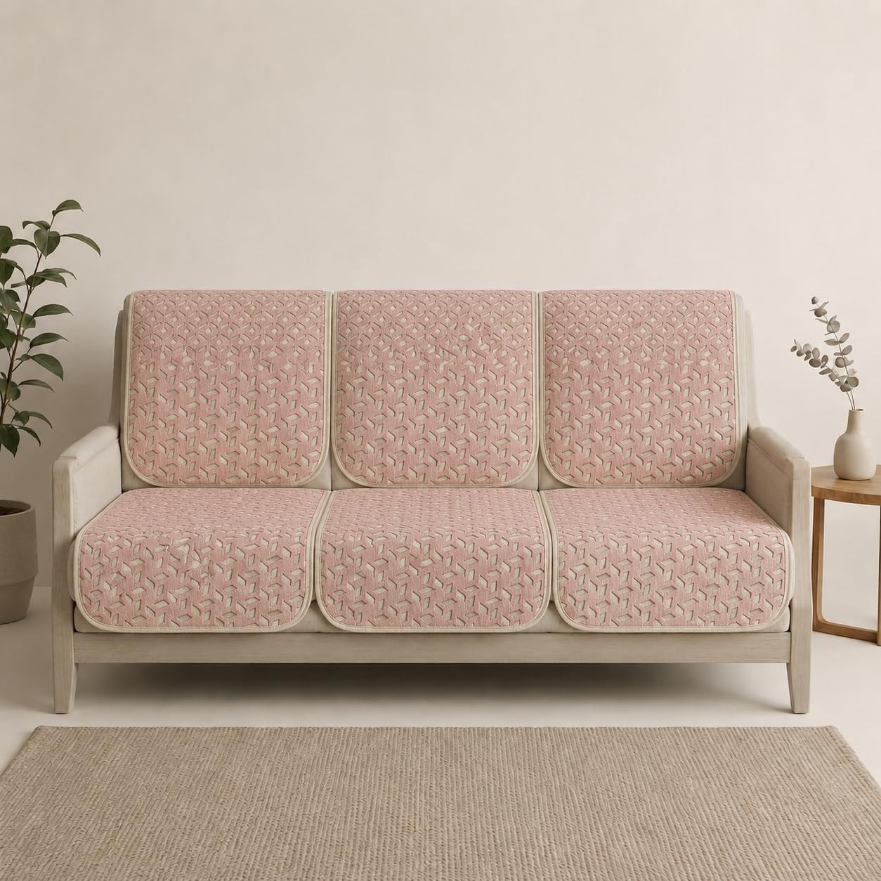 Presents Quilted Sofa Cover 5 Seater for Living Room- 3+1+1 Seater Sofa Slip Covers for Home - Premium Furniture Protector Panels for Sofa Couch, 10 Pieces (Baby Pink)-image-30