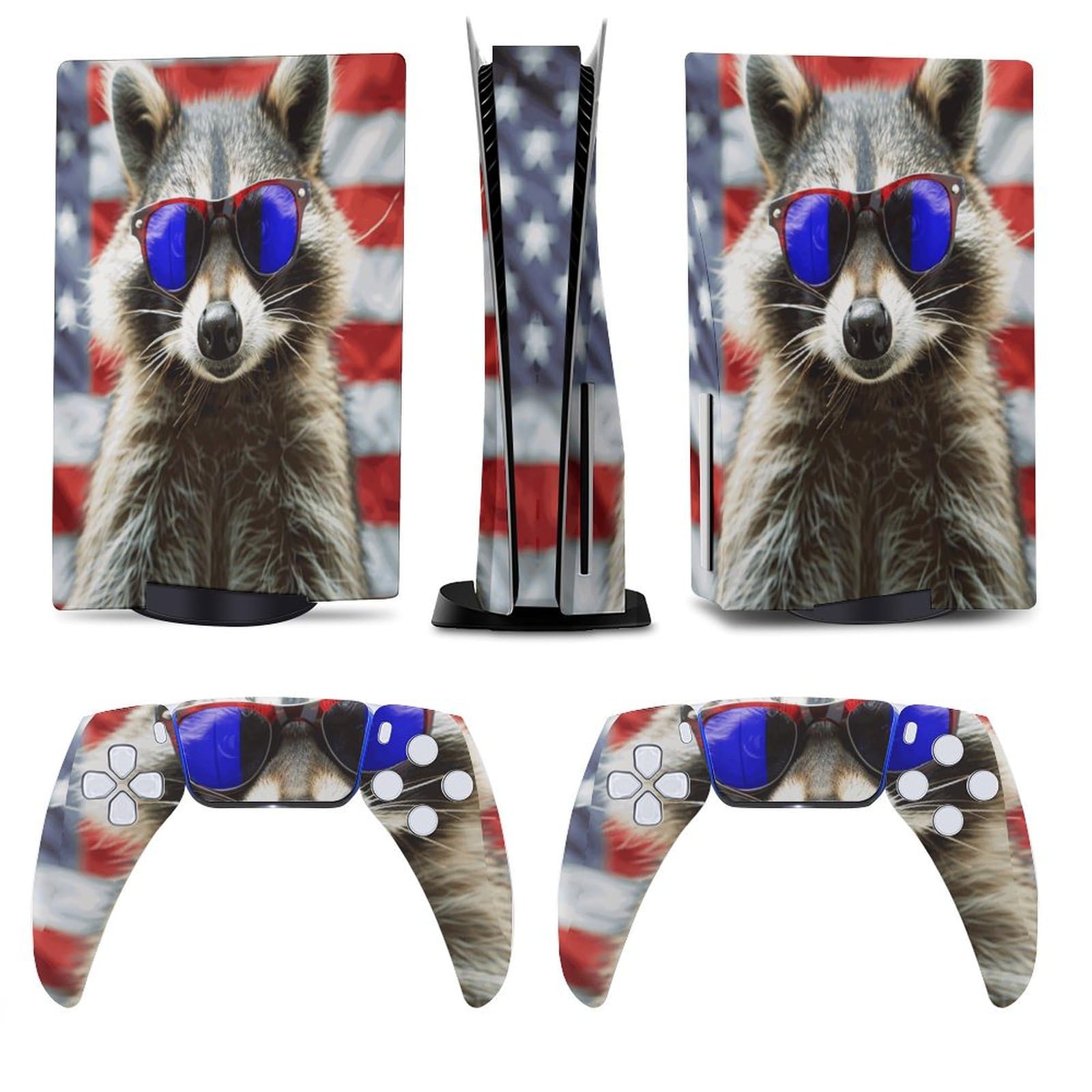 Flag Raccoon Sunglasses for Model 5 Skin Console and Controller Accessories Cover Skins Anime Vinyl Cover Sticker Full