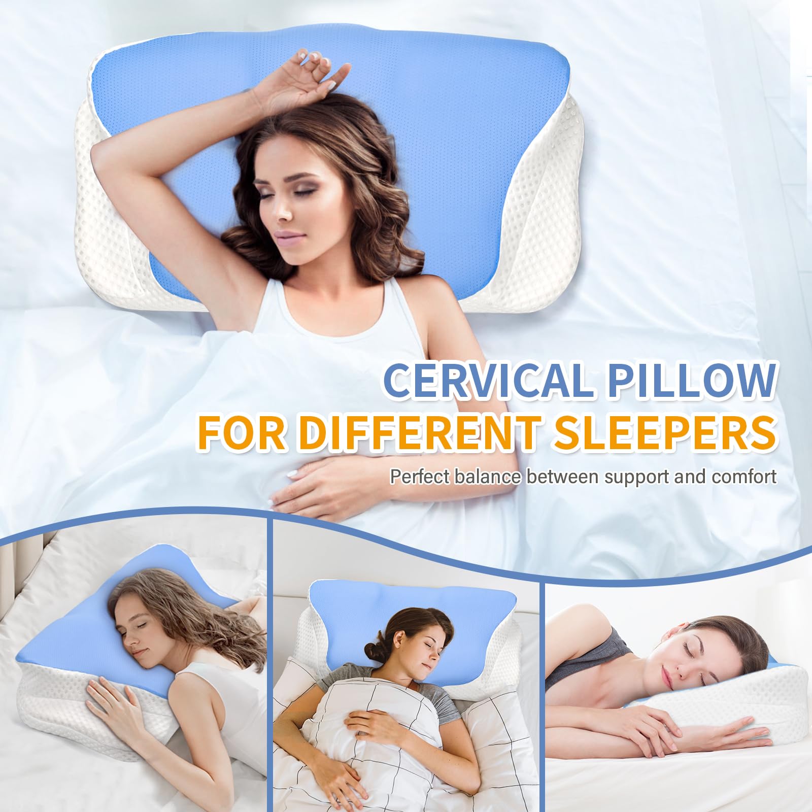 Ehomfory Cervicale Ergonomico Cuscino Memory Foam per Dormire, Cuscino Memory Foam per Supporto Cervicale con Federa Sfoderabile e Lavabile