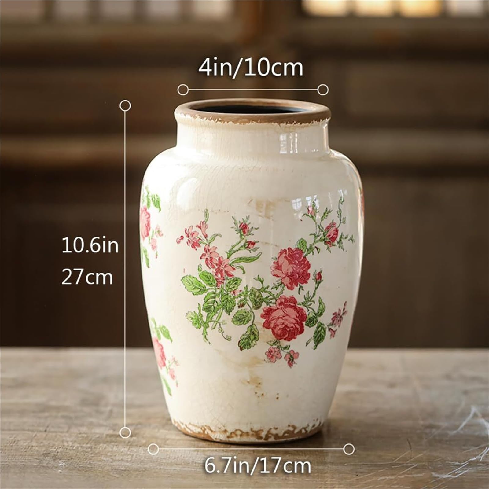 Jarrones para Flores Florero de cerámica Azul y Blanco- Chinoiserie rústico for la decoración Sala Estar Centros de Mesa(A)