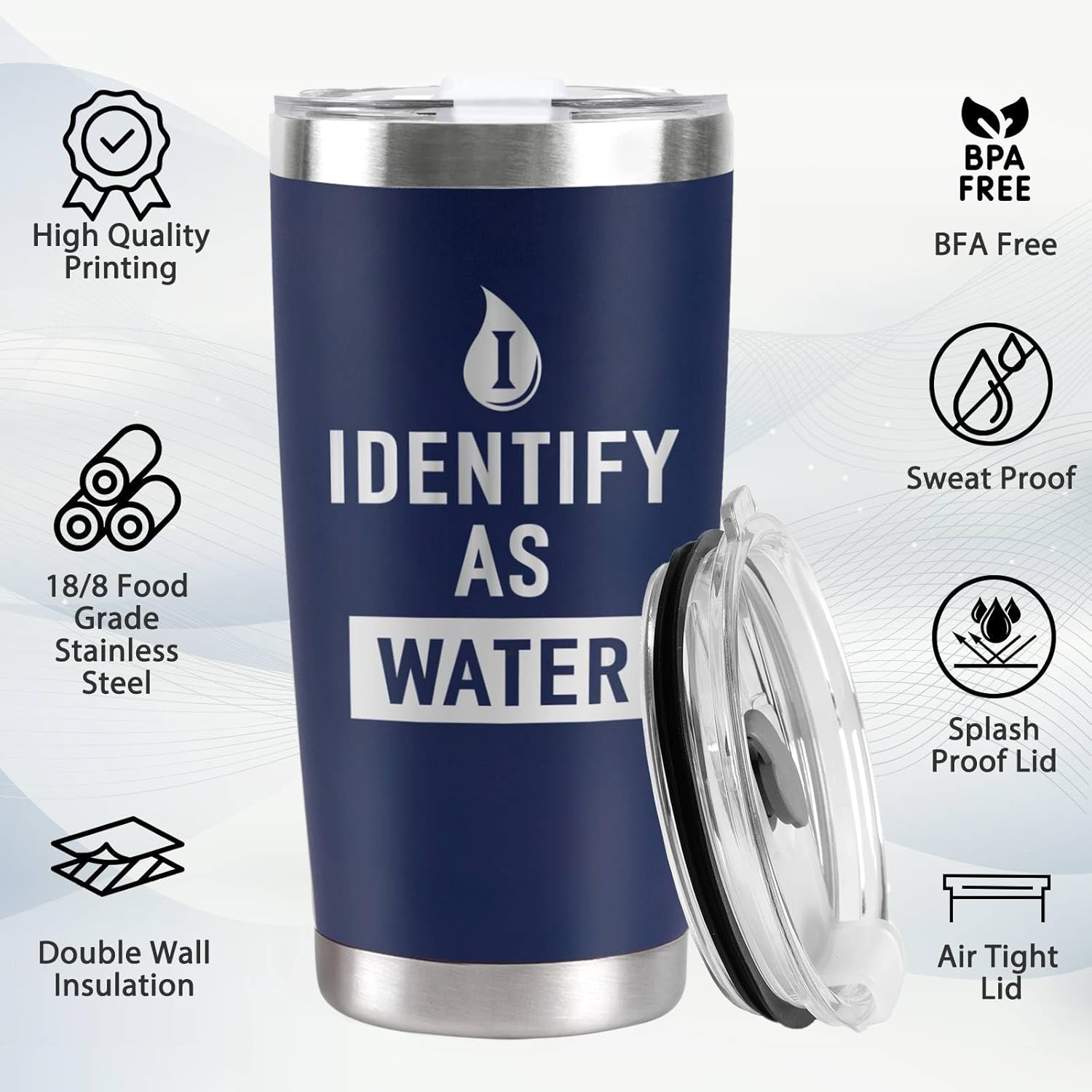 Father's Day Gifts for Men, CUPLOOV 20 Oz Navy Blue Tumbler with Lids & Straw I Identify as Water Coffee Mug Funny Birthday Gifts for Dads, Grandpas, Husband Retirement Father's Day Presents Xmas Gift - Image 8