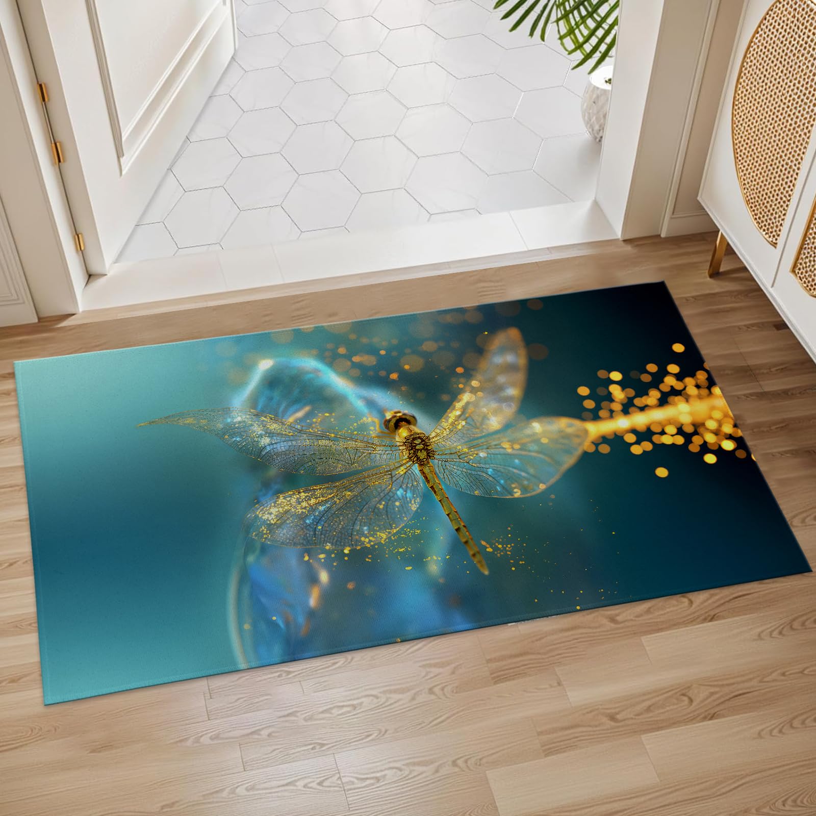 Plistiz Magical Dragonfly Indoor Door Mat, 17x29.5 Inch, Floor Area Rug for Entryway, Living Room, or Bathroom, Non-Slip Doormat, Dragonfly Design