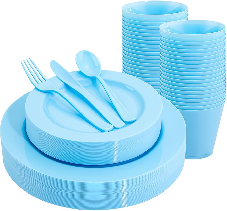Amazon.com: KIRE 150 Piece Blue Plastic Plates Disposable - Blue