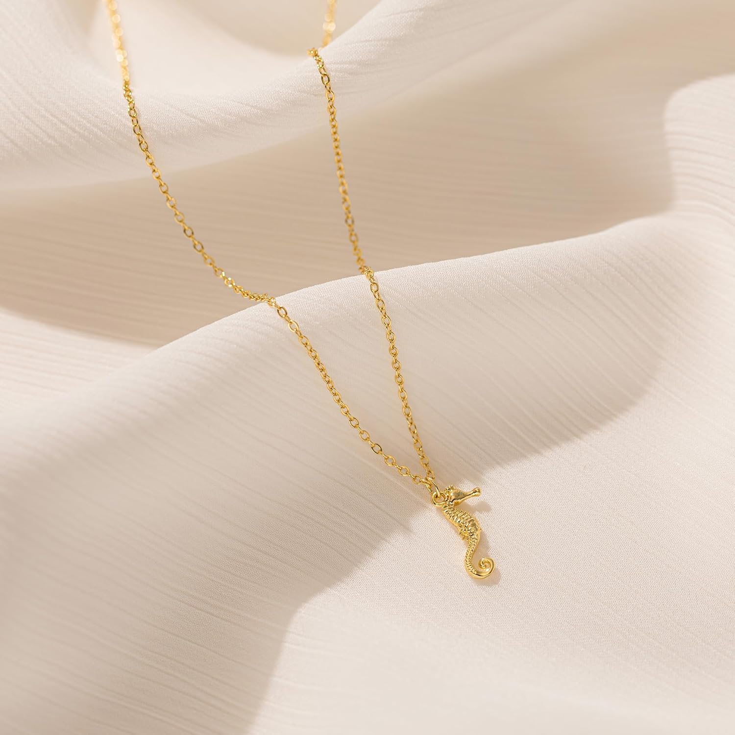 Gold Necklace for Women- 14K Gold Plated Dainty Cross Flower Bow Italian Horn Animal Boot Sea Beach Necklace for Women - Image 5