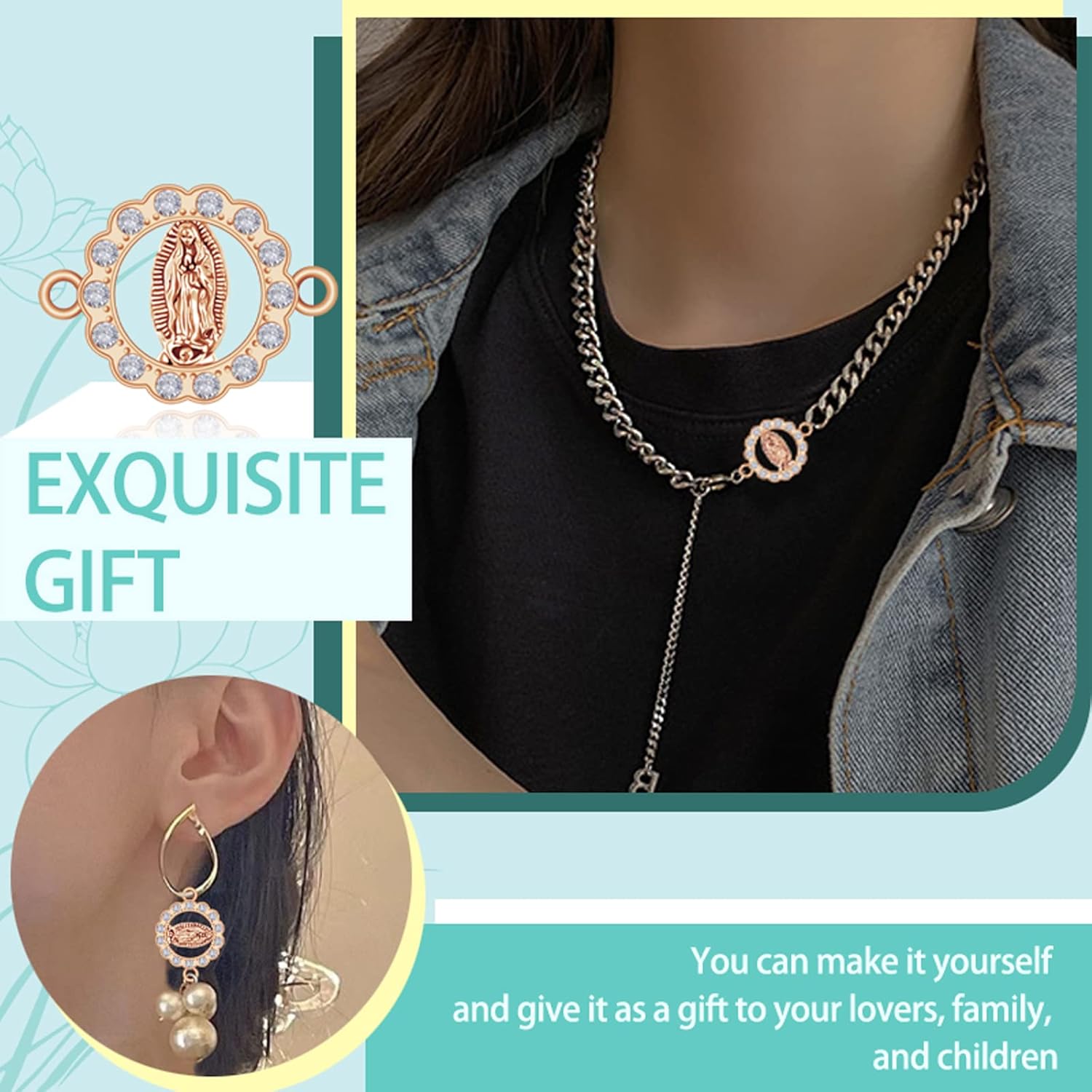 36Pcs Alloy Enamel Virgin Mary Charm Rhinestones Our Lady Link Miraculous Medal Charms Bracelet Connection Crucifix Pendant for DIY Necklace Earrings Jewelry Making - Image 4