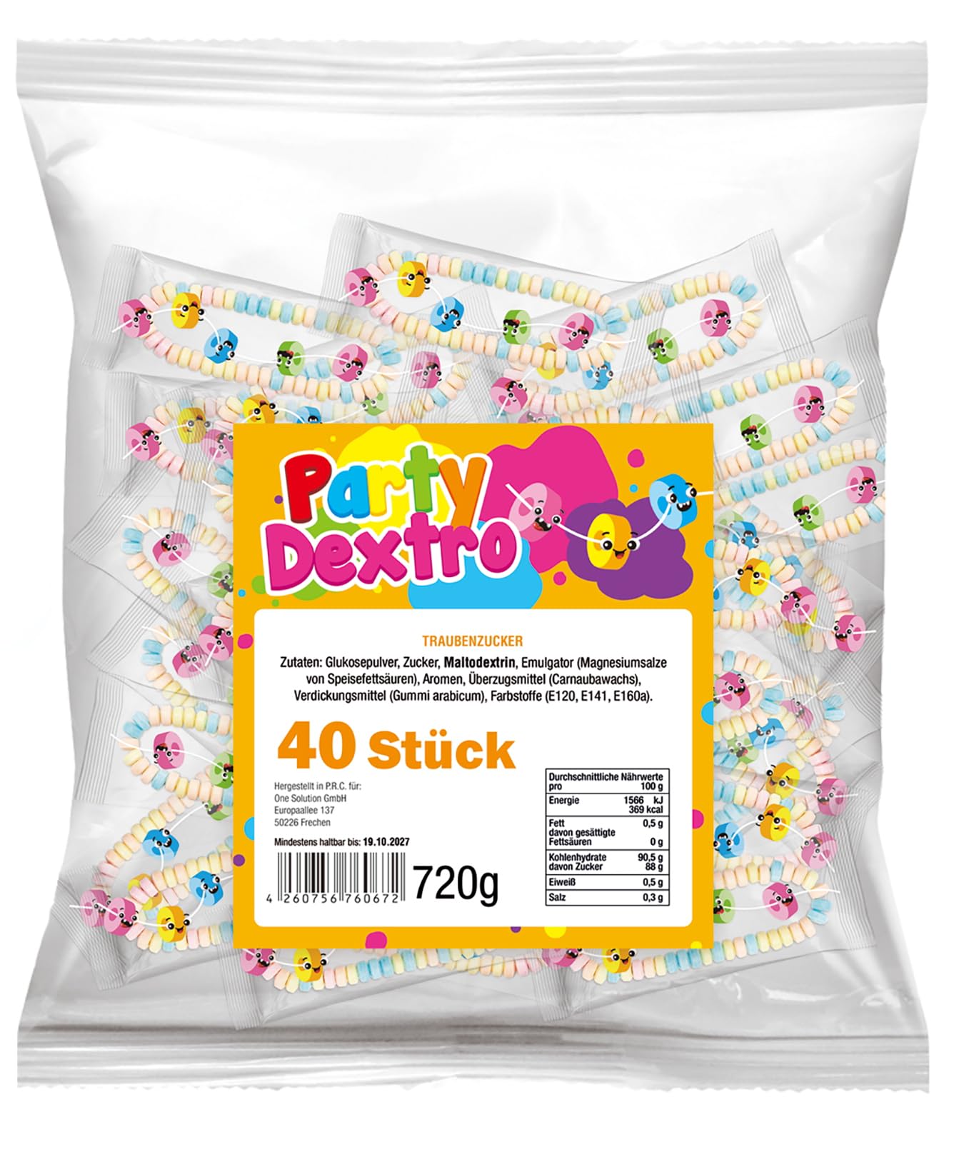 Wurfmaterial für Karneval - Traubenzucker Ketten - 320 Stück einzeln verpackt - Karneval und Fasching - 5,76kg