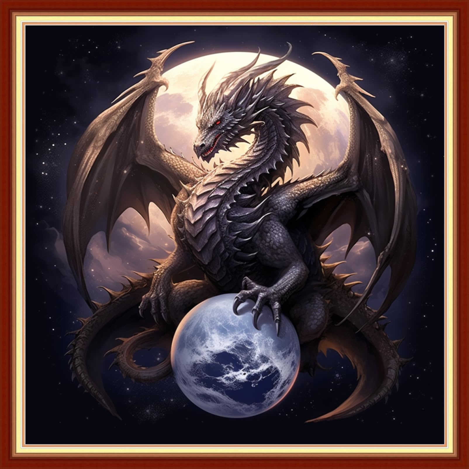 Tiwabb Kits De Broderie Au Point De Croix Estampé Pour Adultes – Kits De Broderie Dragon Pour Débutants, Motifs 11 CT, 35,1 X 35,1 Cm