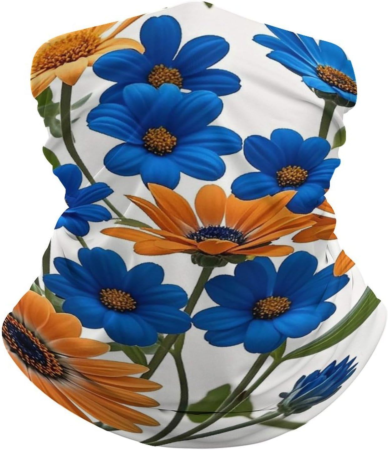 Blue And Orange Flowers on White Background Neck Gaiter Warmer Face Cover Scarf Fashion Windproof Face Cover Winter Balaclava Sun Cooling Scarf Gator Cover Reusable Bandana Scarf for Men Women image 2