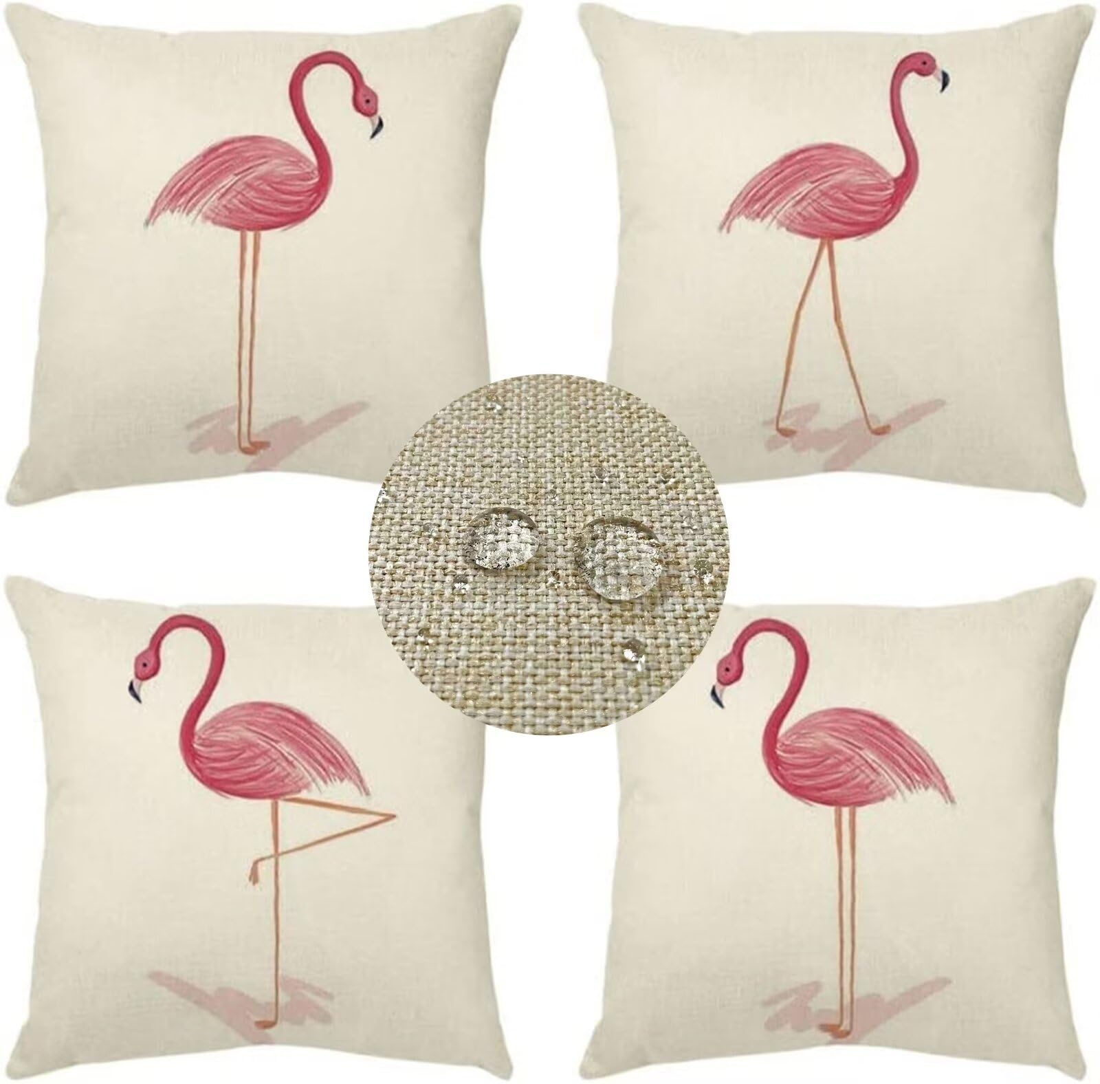 Federe Cuscini Divano 50x50cm Set di 4 Cuscini per Divano in Lino Cuscini da Esterno,Quadrato Doppio Lato Estate Impermeabili Fenicottero Cuscini Decorativi,per Divano Soggiorno Sedia-Rosa WS-2790
