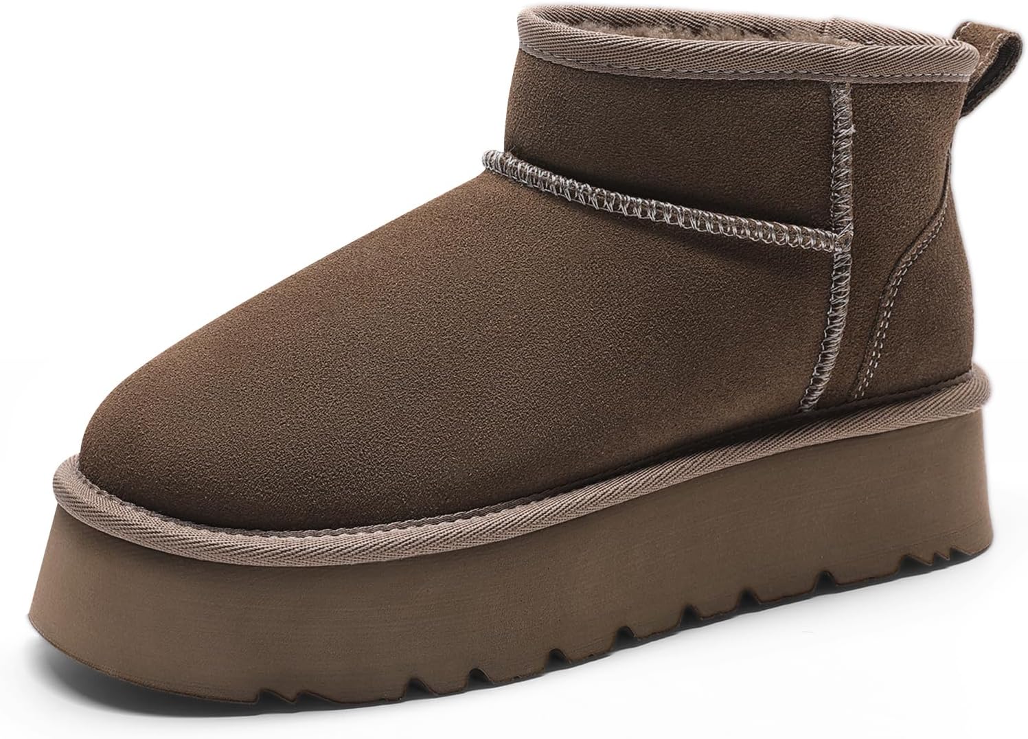 DREAM PAIRS Women's Platform Winter Snow Boots Genuine Suede, Water Resistant Mini Ankle Boots Stable Lightweight Booties Anti-Slip with Memory Foam Outdoor Fuzzy