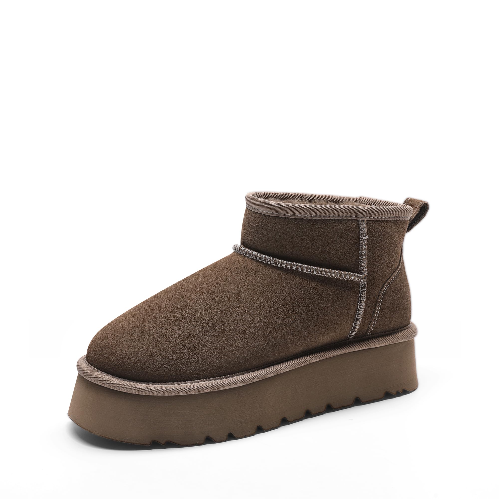 DREAM PAIRS Women's Winter Snow Platform Mini Boots Genuine Suede Water Resistant Ankle Lightweight Booties Anti-Slip Fuzzy