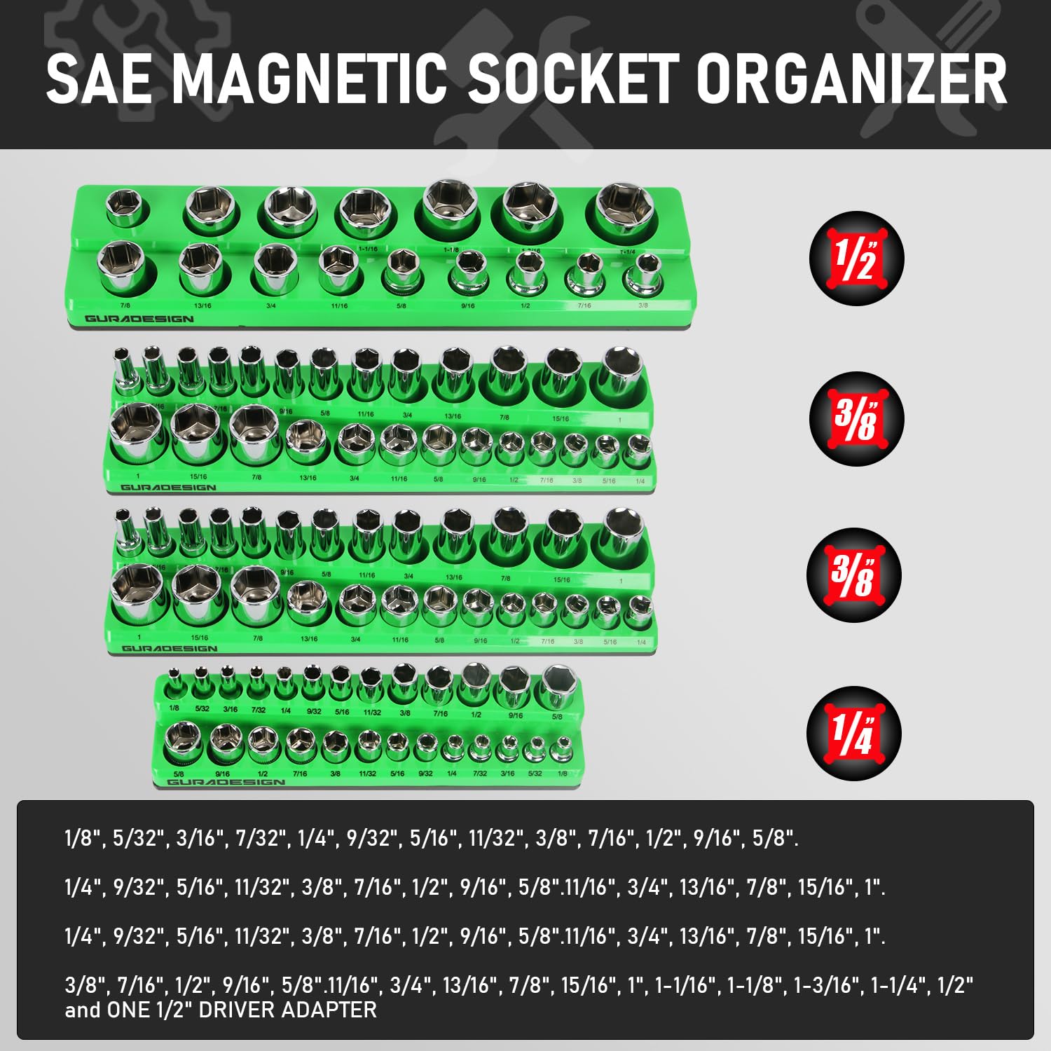 Set di 8 organizer magnetici per prese, supporto magnetico per prese da 1/4", 3/8", 1/2", contiene 171 vassoi magnetici.