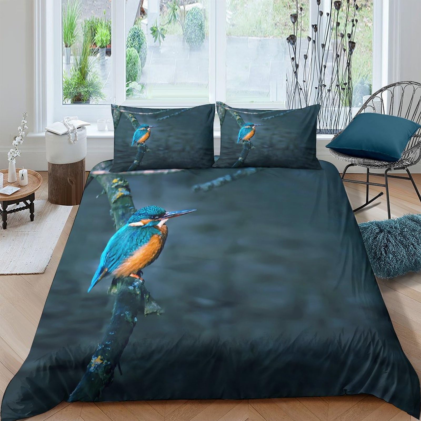 Ctjqhvkz Style-1 3D Printed Kingfisher Forest Fitted Sheet Microfiber Soft Mattress Cover For Bedroom Guest Room Decor Protection Single（135X200cm）