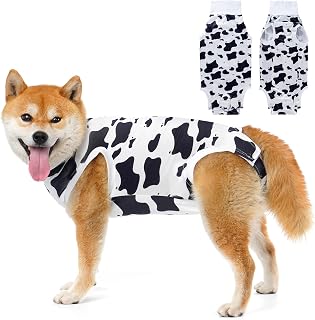 Avont Dog Recovery Suit, Surgery Shirt for Female Spay Male Neuter Skin Conditions, Surgical Onesie Bodysuit Prevent Licking Dog E Collar Cone Alternative -Cow (M)