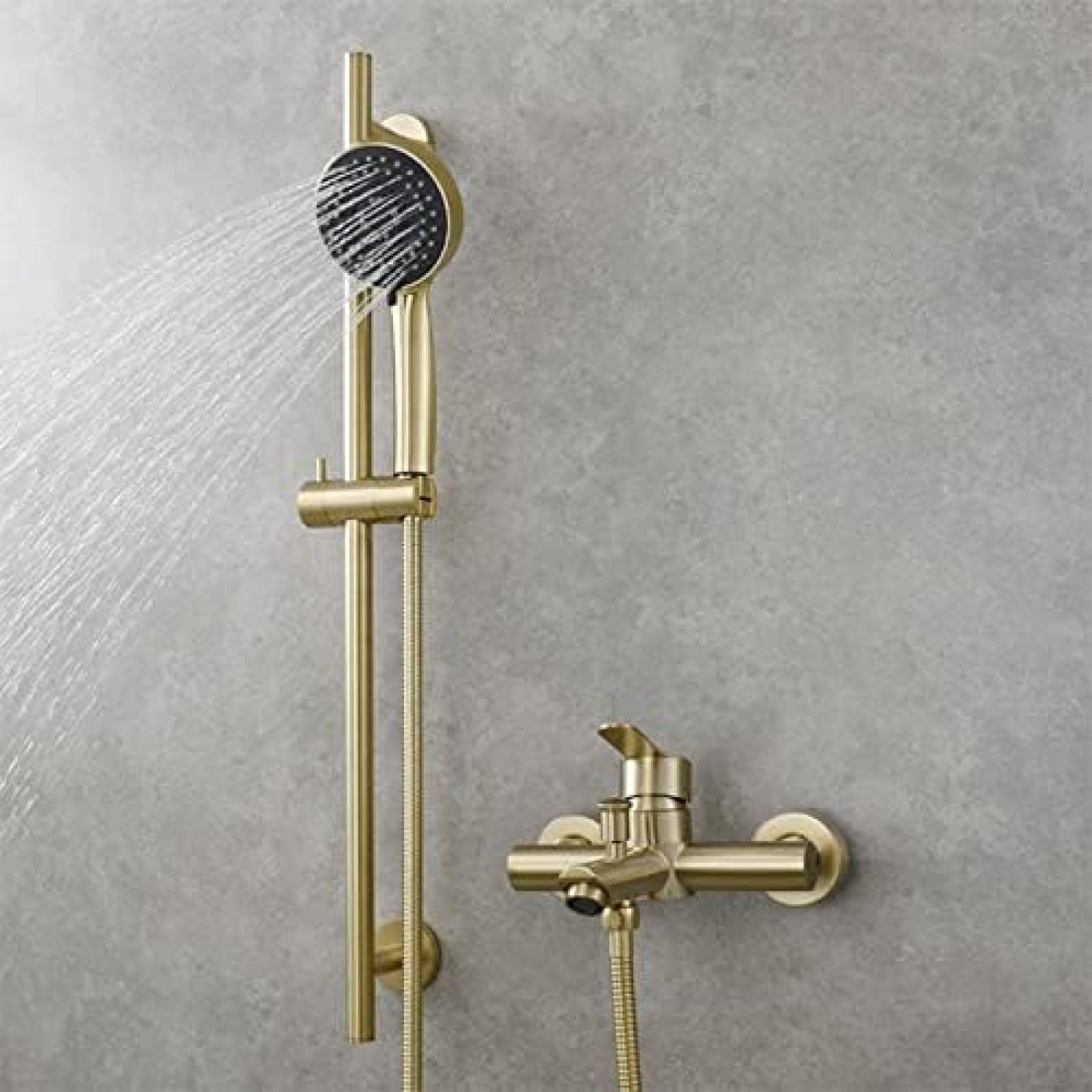 JYBNBBE Brushed Gold Shower Faucet with Slide Bar, Adjustable Height Wall Mounted Bathtub Faucet, Bathtub Faucet with Handheld Shower, Bathtub Mixer Tap