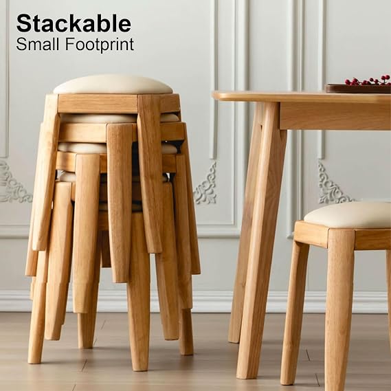 Modern Vanity Stool, Multifunctional Makeup Stool with Soft Padded Seat for Makeup for Living Room, Bedroom,Orange-Wood Color