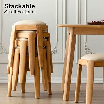 Modern Vanity Stool, Multifunctional Makeup Stool with Soft Padded Seat for Makeup for Living Room, Bedroom,Orange-Wood Color