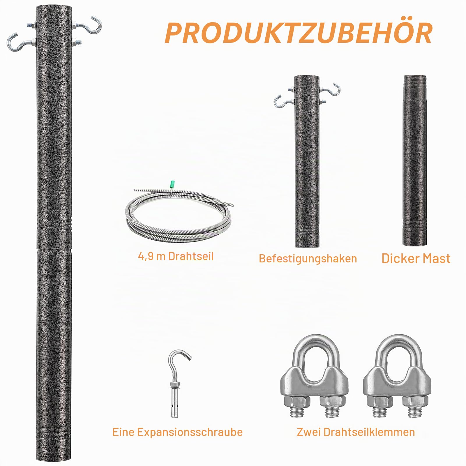 Sonnensegelmaste Grau, 9 FT Pfosten für Sonnensegel Metall, 63mm dicken Durchmesser Ständer Sonnensegel Befestigung Set für Garten Terrasse Hinterhof 