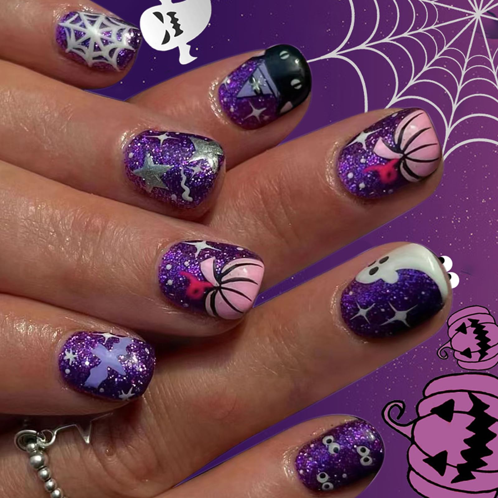 Halloween Artificial Featuring Ghostly and Pumpkin Bat Designs for Costume Parties Spiders Web Decals