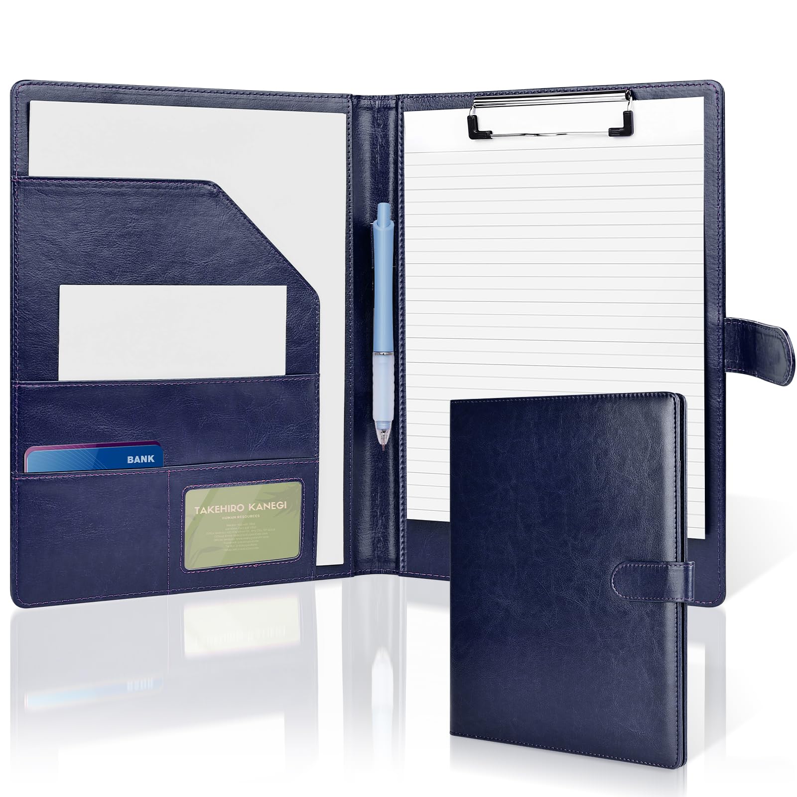 Clipboard Folder A4, Professional PU Leather Portfolio Folder, Legal Pad Holder for A4 Letter Size Notepad, Resume, Writing Pad, Ideal Organizer for Business Office Conference, Darkblue