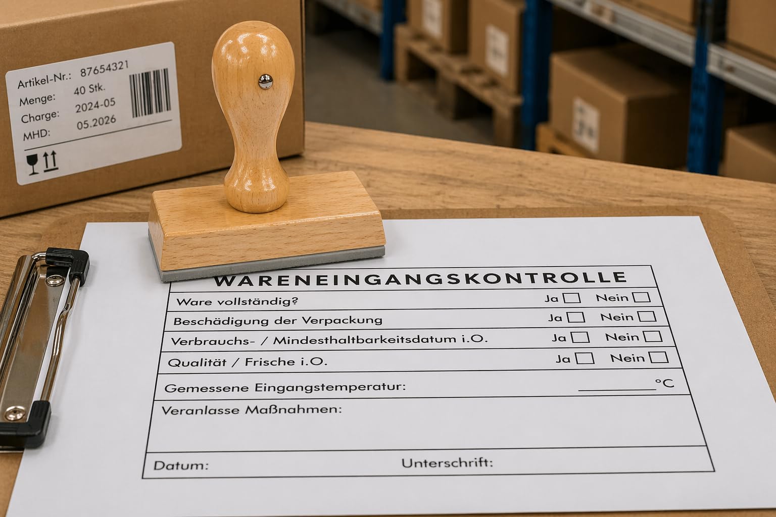 Wareneingangskontrolle Stempel Holz individuell – Lagerstempel Qualitätskontrolle Wareneingang Warenausgang HACCP Prüfstempel mit Textplatte für Büro Logistik (Standard Kontrolle)