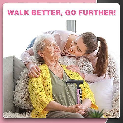 Vista 22 de BigAlex Bastón plegable con luz LED, base cuádruple giratoria, bastón ajustable con bolsa de transporte para hombres y mujeres azul(5'5"-6'3")