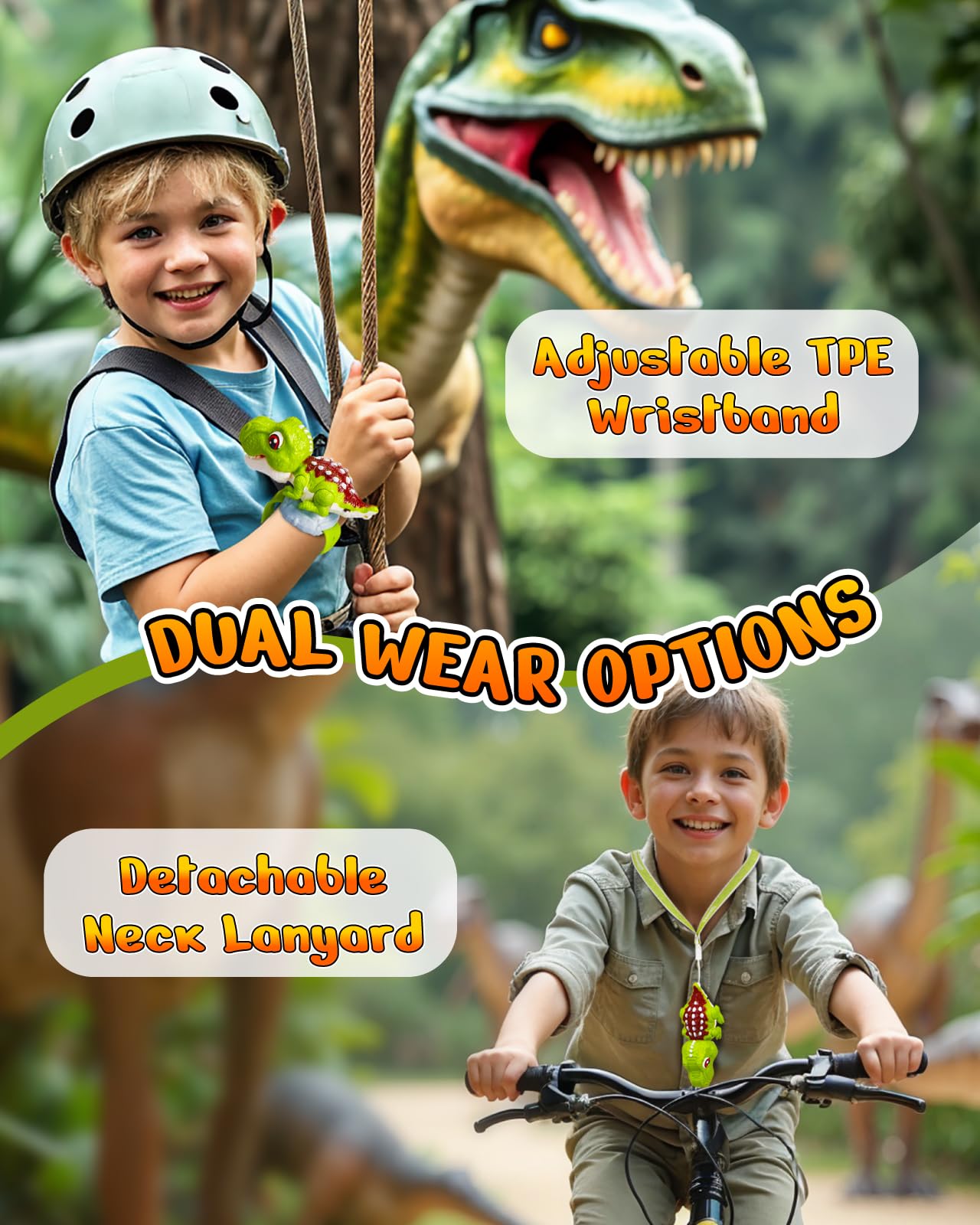 Gleamkid walkie Talkie Bambini Ricaricabili, 2 Pezzi Dinosauro Giocattolo, Regalo per Ragazzi 3-12 Anni, Dinosauro walkie Talkie con Laccio e Polso, Lunga Distanza, Comunicazione Chiara-Verde