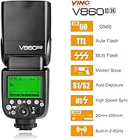 Vista 2 de Godox V860II-N Flash para Nikon, 2.4G Speedlight inalámbrico TTL GN60 Flash externo Speedlite para Nikon 1/8000S HSS, batería recargable de iones