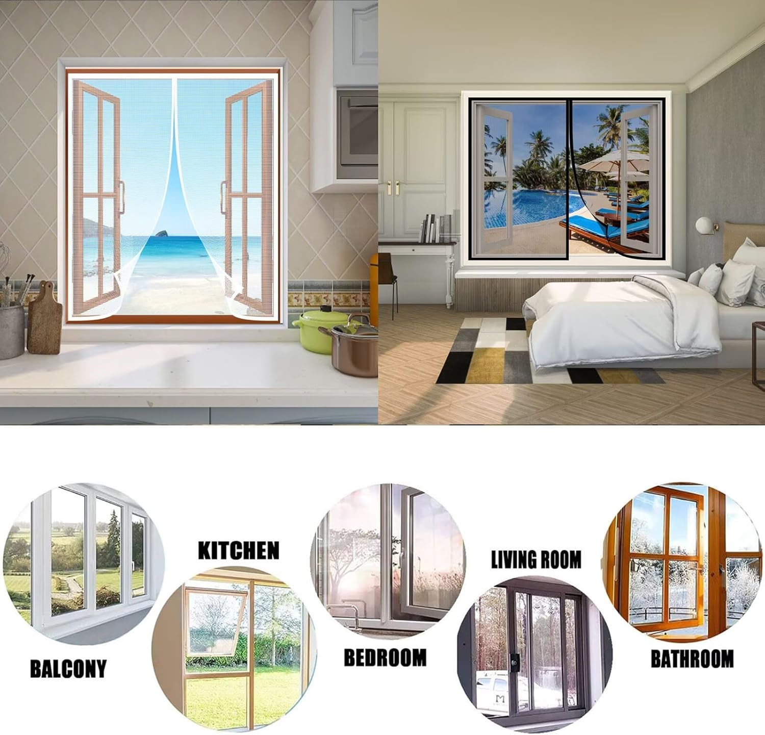 Translucent Screen Mesh of Window W205 x H220cm(80.7x86.6in) with Magnetic and Self-Adhesive Tape,Weatherproof Fiberglass net for Kitchen,White