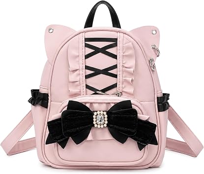 Kawaii Gothic Lolita Jirai Kei Mini Purse Bag Cat Ears Bows Pink Backpack