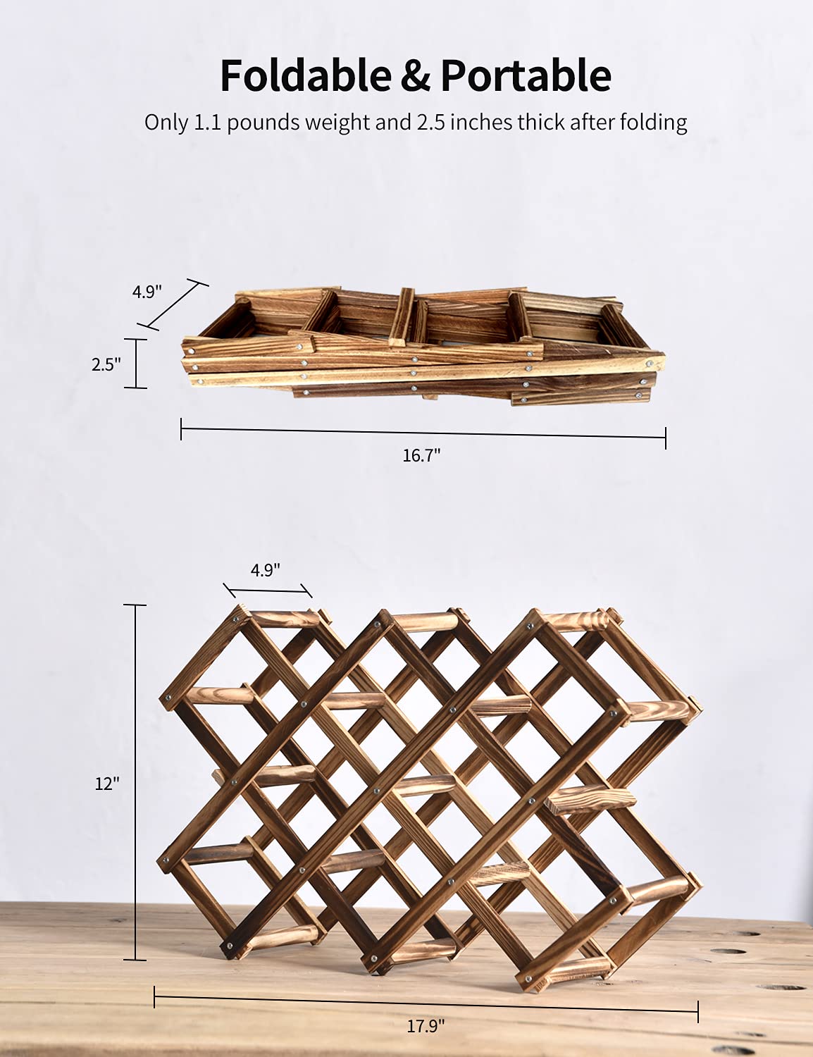 Wine Rack, Wooden Wine Storage Racks Countertop, 10 Bottle Wooden