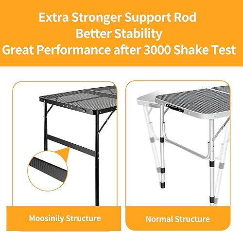 Miniatura 4 de Mesa de camping de 3 pies, mesa plegable plegable para picnic, soporte portátil de malla, 2 alturas, ajustable, tarjeta al aire libre, barbacoa,