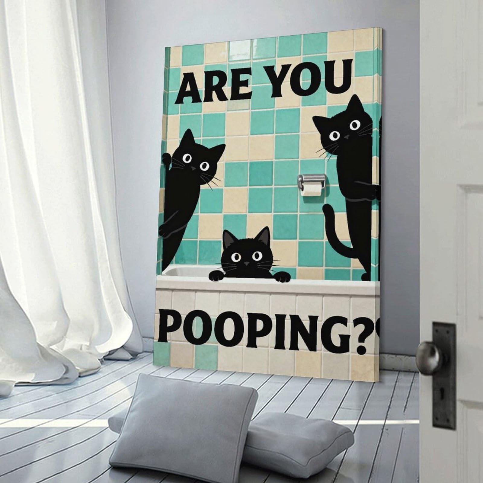 Junmoney Are You Pooping Cats in Bathroom Decorative Wall Artwork, 20x30inch(50x75cm), for New Homes, Bedrooms Or Workspaces, Gift Idea for Housewarming And Birthdays