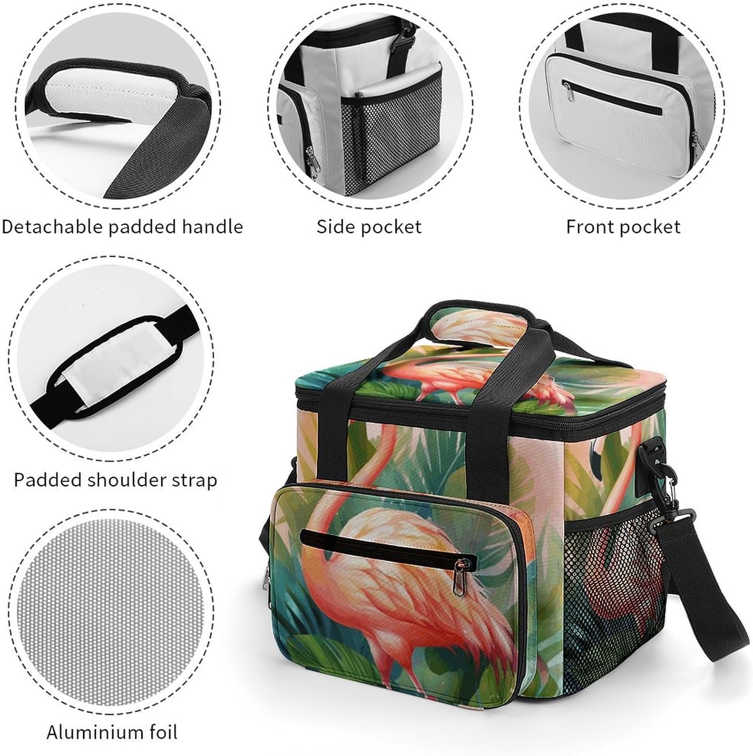 Large-Capacity Oxford Cloth Tropical Flamingo1 Printed Camping Ice Bag, Outdoor Portable Insulation and Cold Storage Bag, Enjoy A Cool Camping Time
