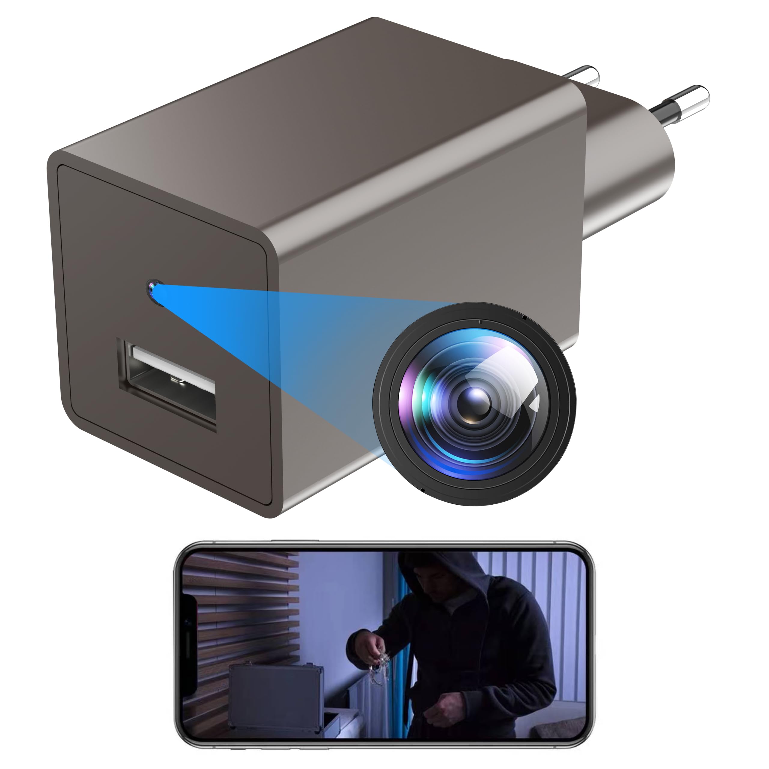 Camera Espion 1080P WiFi Mini Caméra Surveillance sans Fil Discrete avec Détecteur Mouvement (Pale Brown)