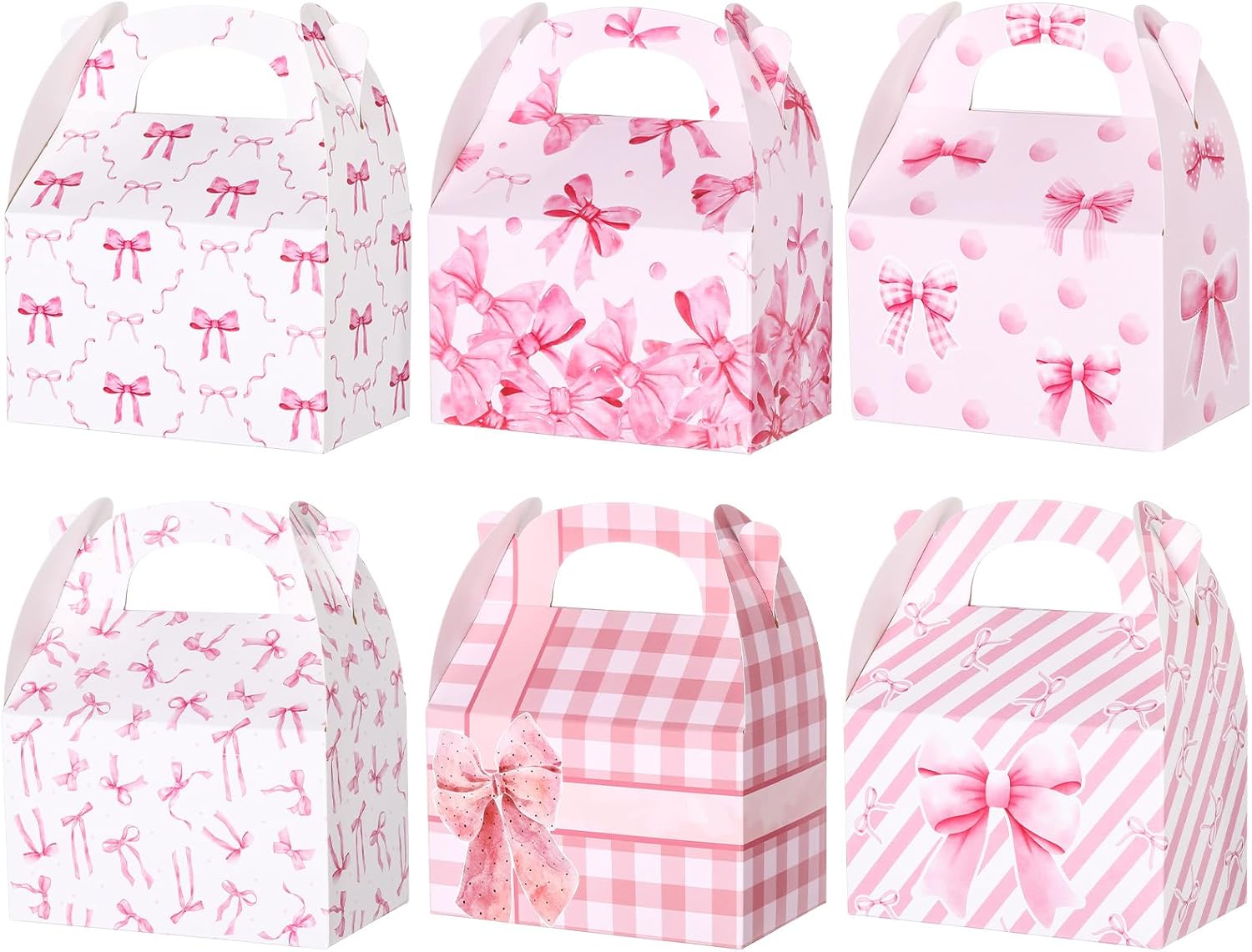 24 Pack Valentine's Day Treat Boxes Pink Bow Party Favor Boxes Large Pink Coquette Bow Cookie 6 Types Party Cardboard Treat Gift for Dessert Bachelorette Birthday Bridal Shower Supplies
