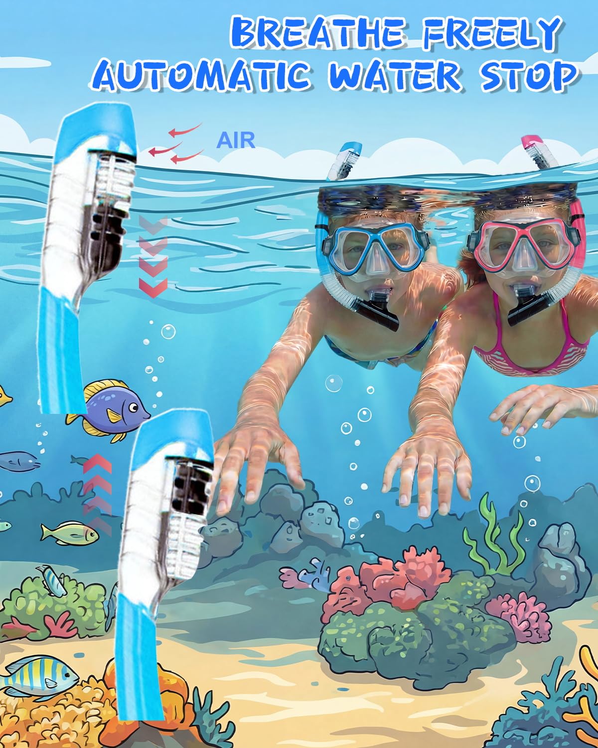 Equipo de esnórquel para adultos, jóvenes y niños, juego de máscara de esnórquel con parte superior seca, juego de máscara de buceo antivaho para adultos y jóvenes, máscara de buceo panorámica de