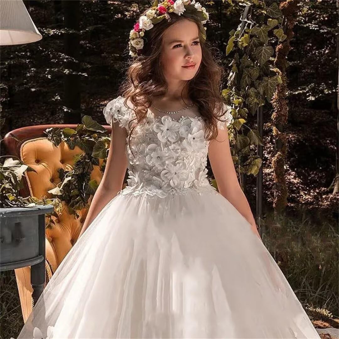 Tulle Flower Girl Dress Lace Floral Butterfly First Communion Dress Pageant Dresses for Girls Formal Ball Gown Dress