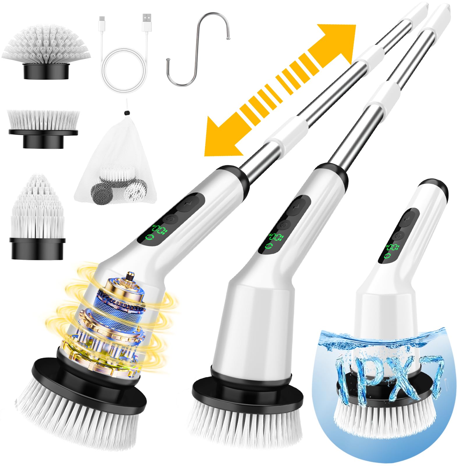 Electric Spin Scrubber for Cleaning Bathroom Shower Scrubber Cordless Cleaning Brush with IPX7 Waterproof 2 Speed 3 Brush
