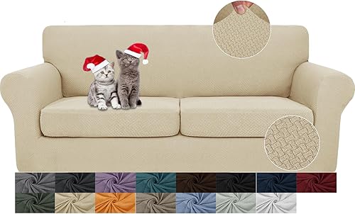 Miniatura 55 de JIVINER Fundas de sofá de 3 piezas para sofá de 2 cojines, funda de sofá elástica con 2 fundas de cojín de asiento extra grandes, fundas gruesas