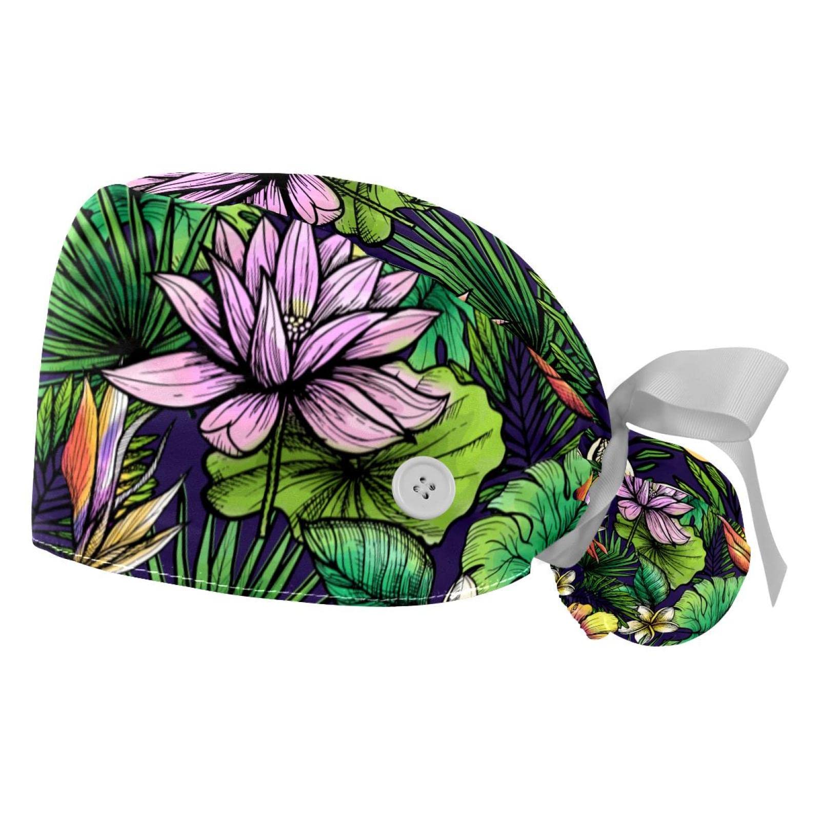 Chapeaux bouffants 2PCS avec bande absorbante et imprimé fleurs