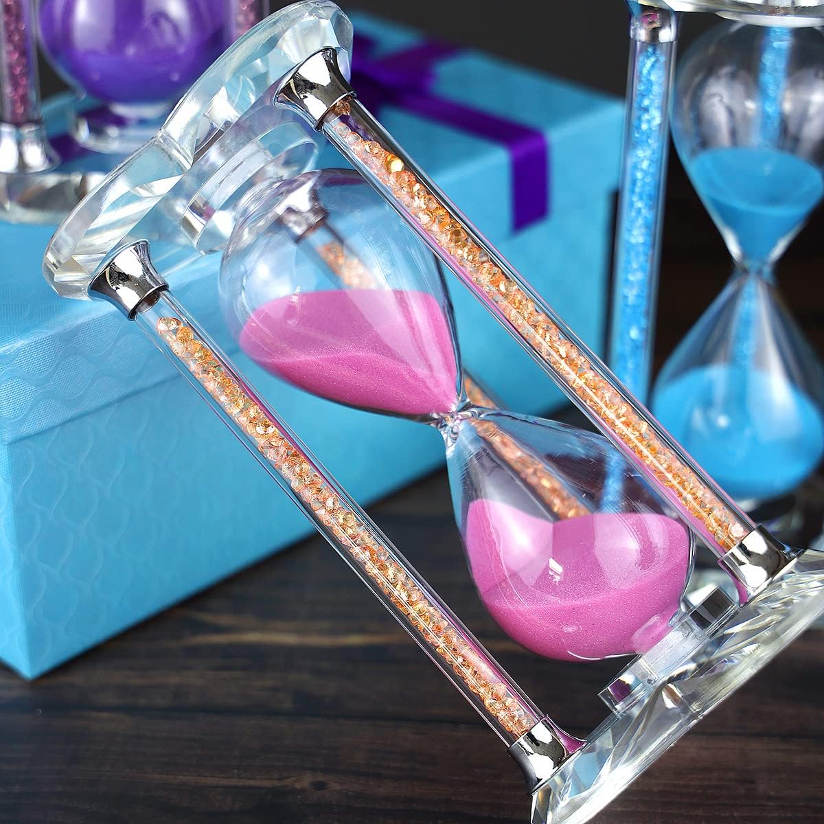 60 Minutes Sand Timers,Heart Shaped Crystal Hourglass, Sand Clock with Gift Box (Pink) image 3