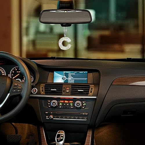 Miniatura 6 de Colgante de cristal brillante en forma de C, accesorios de automóvil para mujer, accesorios de espejo retrovisor con diamantes de imitación,