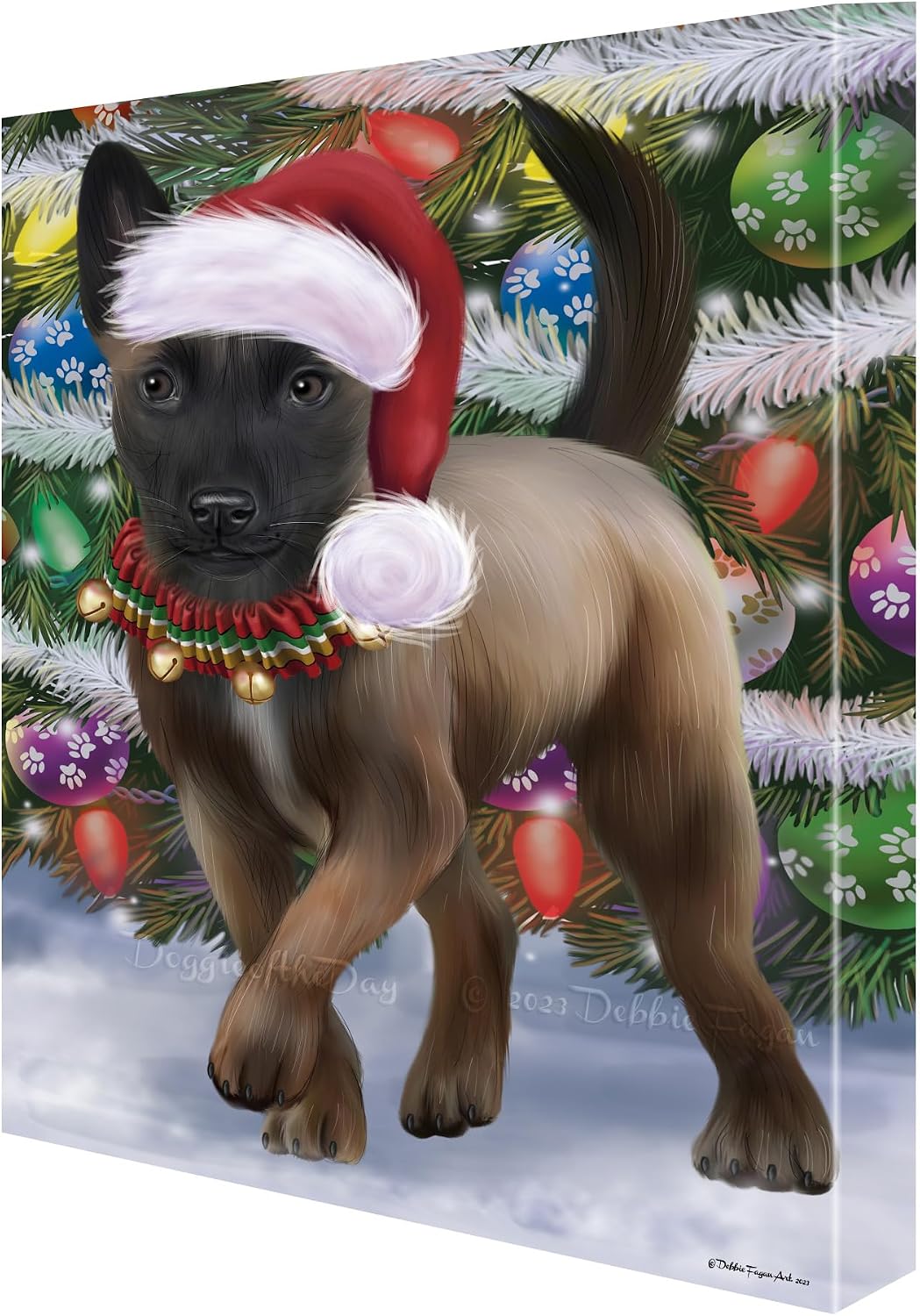 Doggie of the Day Trotting in Snow with Belgian Malinois Dog Canvas Wall Art - Premium Quality Ready to Hang Room Decor - Flat Rolled 8" x 10"