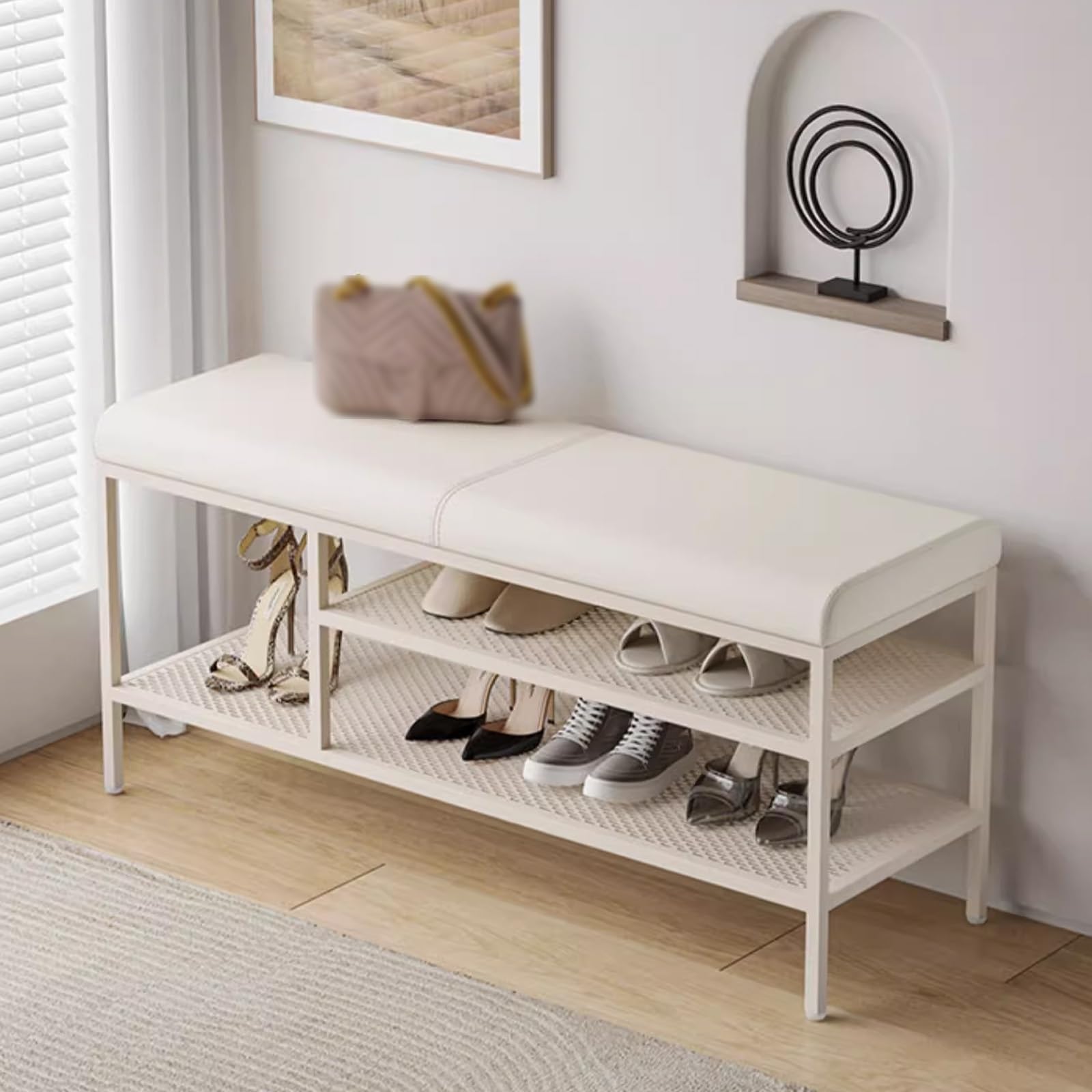 Banc à chaussures doré avec rangement et assise pour entrée pour chambre à coucher, salon, couloir Banc à chaussures doré avec rangement et assise pour entrée pour chambre à coucher, salon, couloir