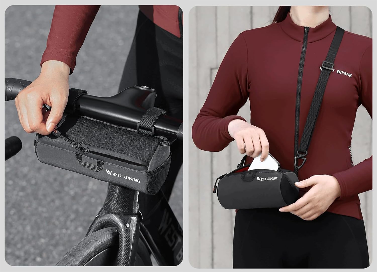 Borsa Manubrio Bici, Borsa Frontale Bicicletta con Spallacci, Leggero E Impermeabile Borsas MTB per Mountain Bike, Bici Da Strada, Bici Da Città, Bici Gravel, Nero 1L