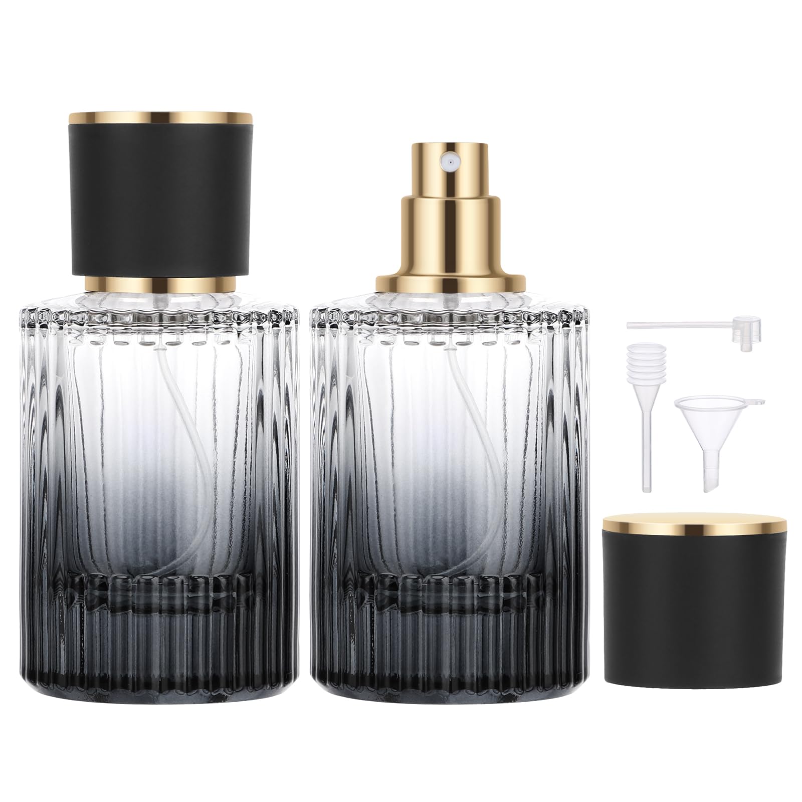 Segbeauty Boccette Profumi Vuoti, 2 Pezzi 50ml Portaprofumo da Viaggio Ricaricabile, Atomizzatore Profumo Vetro Portatile, per Feste, Lavoro (Gradiente Nero)