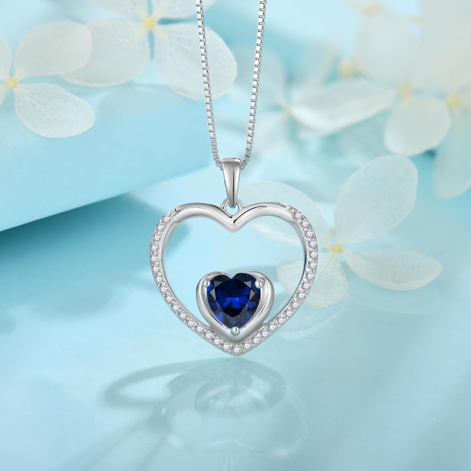 FJ Heart Pendant Necklace 925 Sterling Silver Birthstone Jewelry for Women - Image 3